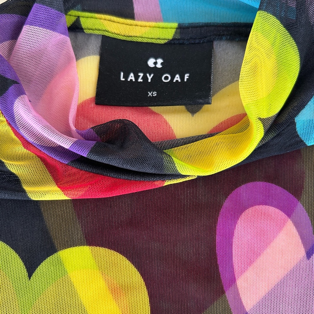 Lazy Oaf Long-Sleeve Multi-Color Heart Mesh Top - image 3